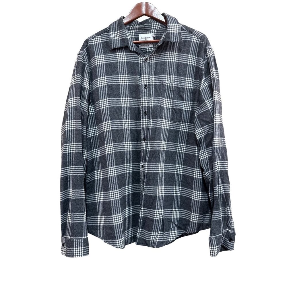 Goodfellow & Co Mens Gray & White Plaid Button-Up Flannel Shirt XL